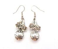Vintage MasJ Silver Plated Pewter Strawberry And Flower Drop Design Earrings
