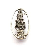 Vintage MasJ Sterling Silver Plated Pewter Foxglove Flower And Butterfly Design Brooch
