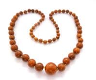 Vintage Matinee Length Polished Wooden Beaded Necklace