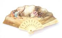 Vintage Mini Hand Held Pastoral Design Fabric Folding Fan