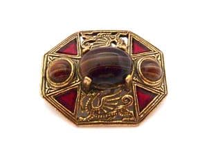 Vintage Miracle Celtic Dragon Design Faux Agate Gem Set Brooch