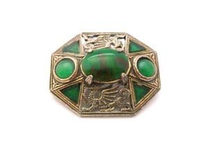 Vintage Miracle Celtic Dragon Design Green Faux Gem Set Brooch
