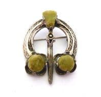 Vintage Miracle Celtic Scottish Penannular Style Brooch With Connemara Marble Detailing