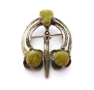 Vintage Miracle Celtic Scottish Penannular Style Brooch With Connemara Marble Detailing