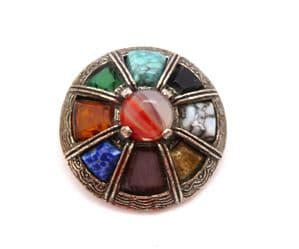 Vintage Miracle Celtic Scottish Style Shield Brooch With Faux Gemstone Detailing