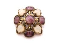 Vintage Miracle Faux Amethyst And Moonstone Scottish Celtic Style Brooch