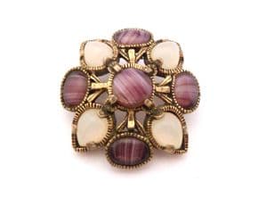 Vintage Miracle Faux Amethyst And Moonstone Scottish Celtic Style Brooch