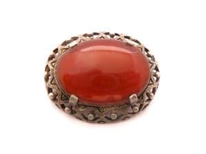Vintage Miracle Faux Carnelian Cabochon Set Scottish Celtic Design Brooch