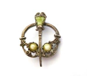 Vintage Miracle Faux Connemara Marble Set Celtic Penannular Style Brooch