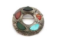 Vintage Miracle Large Faux Gem Set Medieval Style Brooch