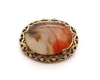 Vintage Miracle Marbled Agate Cabochon Set Scottish Celtic Design Brooch