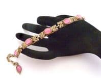 Vintage Miracle Moonglow Pink Glass Cabochon And Naturalistic Leaf Design Panel Large Fit Bracelet