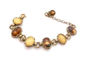 Vintage Miracle Scottish Celtic Style Faux Agate Glass Cabochon  Set Adjustable Length Bracelet