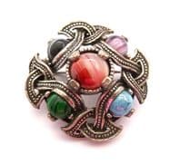 Vintage Miracle Scottish Celtic Style Faux Gem Cabochon Set Brooch