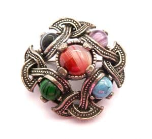 Vintage Miracle Scottish Celtic Style Faux Gem Cabochon Set Brooch