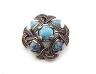 Vintage Miracle Scottish Celtic Style Faux Turquoise Gemstone Brooch