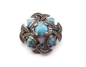 Vintage Miracle Scottish Celtic Style Faux Turquoise Gemstone Brooch