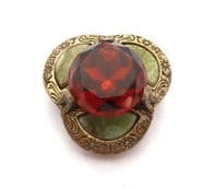 Vintage Miracle Scottish Celtic Style Trefoil Design Faux Connemara Marble  Brooch