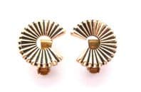 Vintage Modernist Design 3/4  Spoke Detailed Circle Geometric Design Clip On Earrings Signed Globus