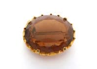 Vintage Modernist Design Faux Smoky Topaz Glass Stone Set Brooch