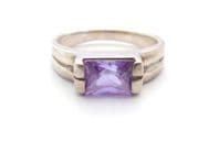Vintage Modernist Style Sterling Silver And Amethyst Gemstone Set Ring, UK Size T 1/2
