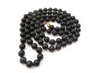 Vintage Monet Opera Length Black Glass French Jet Beaded Hand Knotted Necklace