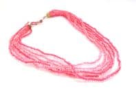 Vintage Multi Stranded Pink And Clear Glass Beaded Adjustable Short Length Necklace