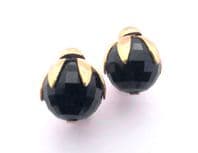 Vintage Napier Black Abstract Floral Design Faceted Bead Detailed Clip On Earrings
