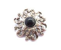 Vintage Ornate Black Cabochon Set Retro Art Nouveau Revival Style Brooch