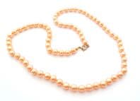 Vintage Peach Blush Faux Pearl Matinee Length Necklace
