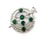Vintage Penannular Design Emerald Green Rhinestone Set Scottish Style Brooch By Mizpah