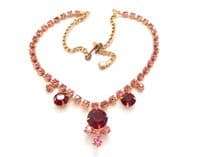 Vintage Pink And Red Rhinestone Geometric Drop Design Adjustable Length Choker Necklace