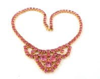 Vintage Pink Rhinestone Set Swag Drop Design Ornate Choker Necklace