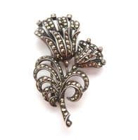 Vintage Platinin And Marcasite Set Ornate Floral Design Brooch