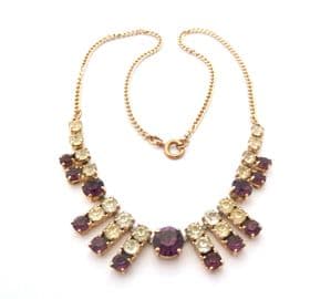 Vintage Purple And Clear Rhinestone Set Geometric Design Eloxal Metal Choker Necklace
