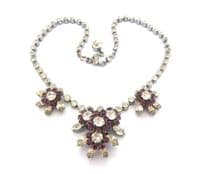 Vintage Purple And Clear Rhinestone Set Raised Floral Drop Statement Design Choker Necklace