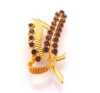 Vintage Purple Rhinestone Set Abstract Modernist Style Leaf And Flower Design Brooch