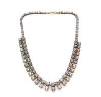 Vintage Rainbow Iris Glass Rhinestone Set Fringe Detailed Statement Design Choker Necklace