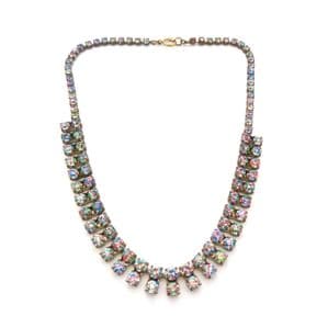 Vintage Rainbow Iris Glass Rhinestone Set Fringe Detailed Statement Design Choker Necklace
