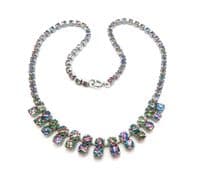 Vintage Rainbow Iris Glass Rhinestone Set Small drop Design Choker Necklace