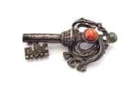 Vintage Rare Faux Gem Set Medieval Key Style Brooch By Miracle