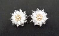 Vintage Rare Large Jewelcraft Magic Featherlite Design White Floral Design Magnetic Earrings