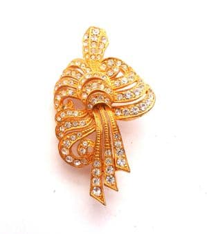 Vintage Rare Miracle Rhinestone Set Abstract Bow Ribbon Design Brooch
