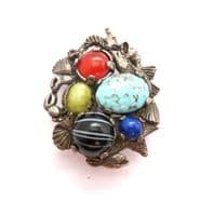 Vintage Rare Miracle Sea Life Design Faux Gem Set Brooch