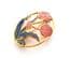 Vintage Red And Blue Cloisonne Enamel Flower Brooch By Fish And Crown