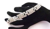 Vintage Rhinestone Set Art Deco Geometric Design Panel Bracelet