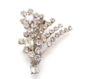Vintage Rhinestone Set Ornate Abstract Flower Design Floral Brooch