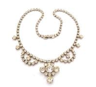 Vintage Rhinestone Set Ornate Drop And Small Swag Design Choker Necklace