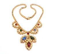 Vintage Rhinestone Set Swag And Leaf Drop Design Ornate Choker Necklace