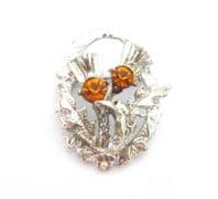 Vintage Rhinestone Set Thistle Flower Design Scottish Style Brooch By Hollywood